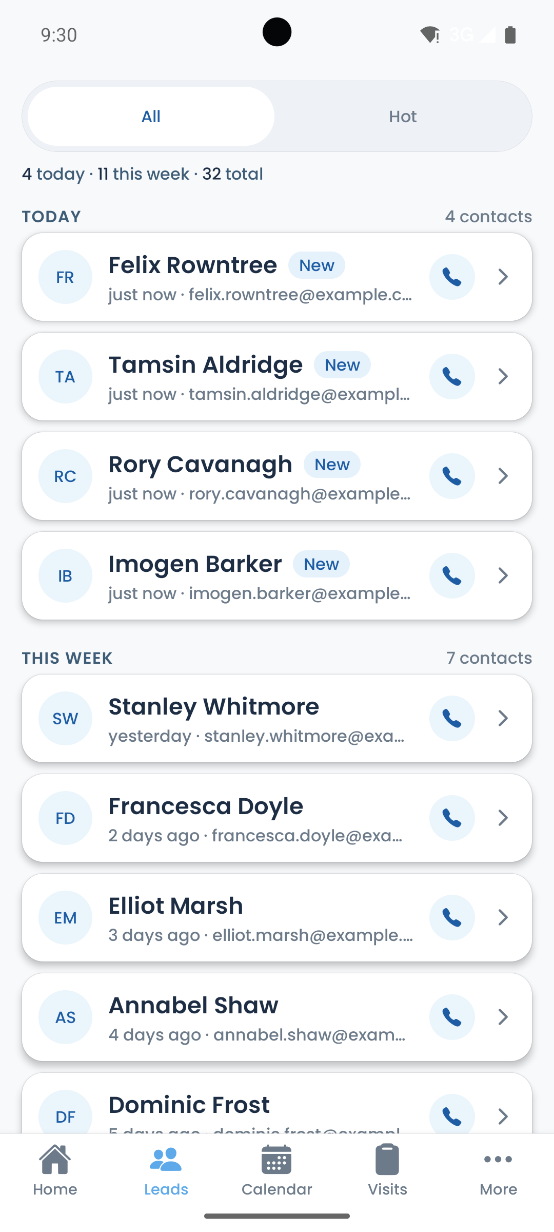 The Get Solar Clients app on Android, your leads with one tap to call