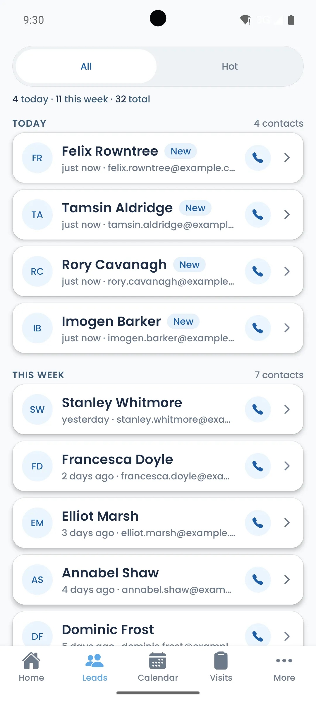 The Get Solar Clients app on Android, your leads with one tap to call