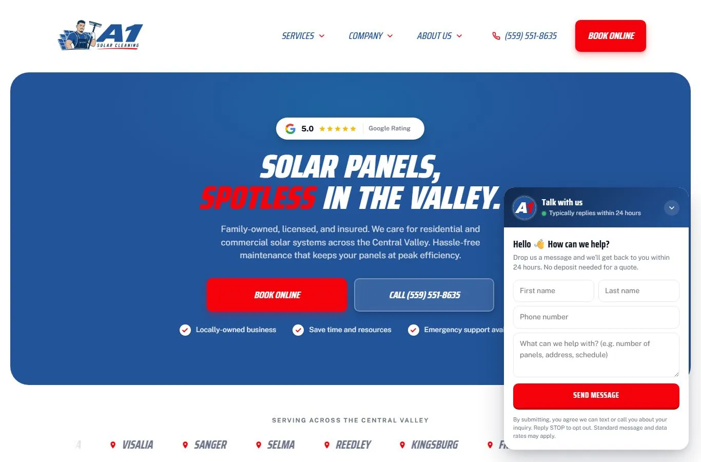 A1 Solar Cleaning website