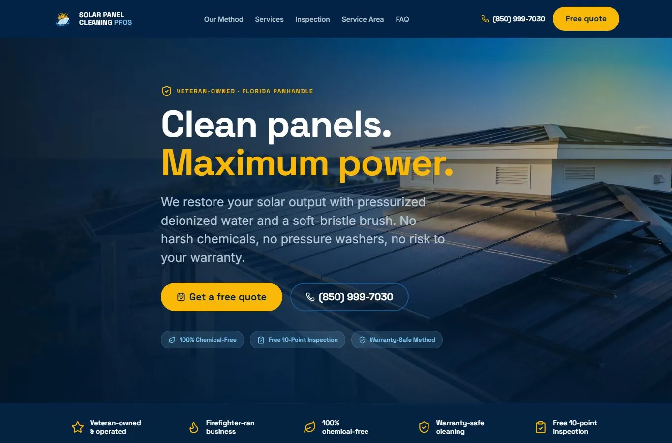 Solar Panel Cleaning Service Pros website