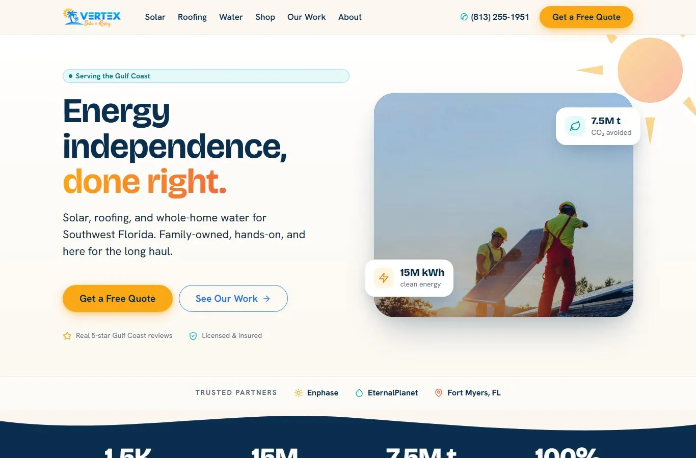 Vertex Solar and Roofing website